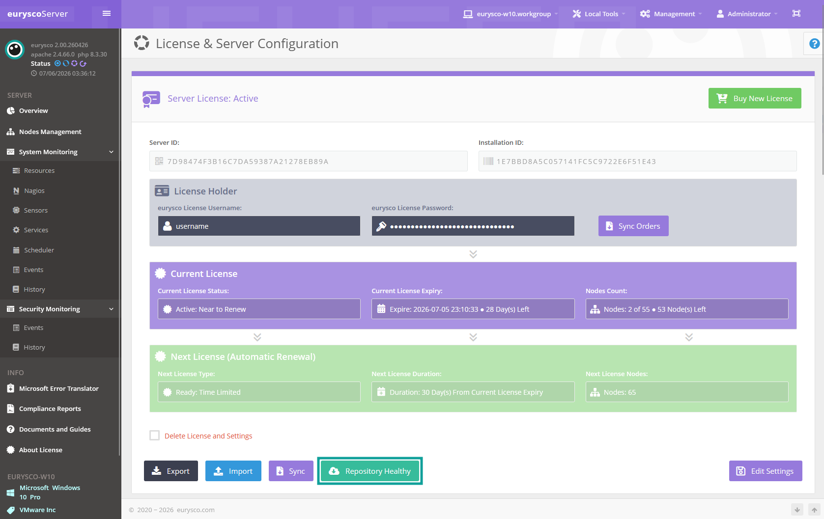 eurysco License Configuration Repository Healthy